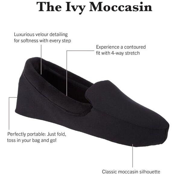 No Box Isotoner Women's Slip On Spandex Velour Moccasin Black L (8-9) $40 1C440 - Picture 2 of 5